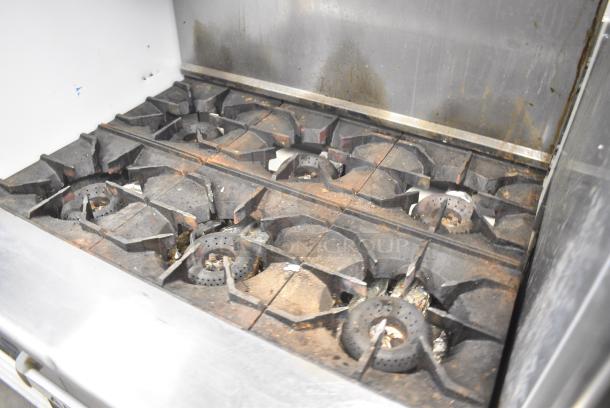 American Range Stainless Steel Commercial Natural Gas Powered 6 Burner Range w/ Cheese Melter and Oven. - Image 4 of 9