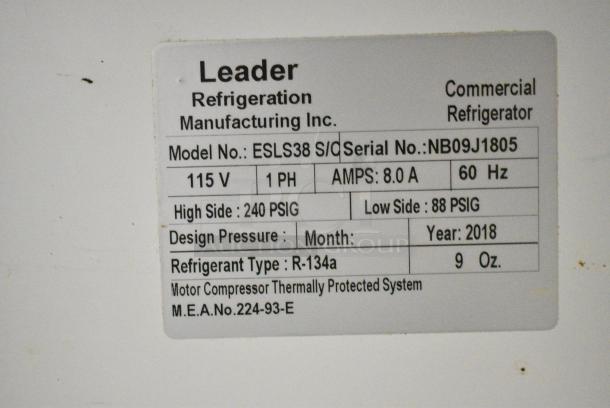 2018 Leader ESLS38 S/C Metal Commercial 2 Door Reach In Cooler Merchandiser. 115 Volts, 1 Phase. Tested and Does Not Power On - Image 5 of 6