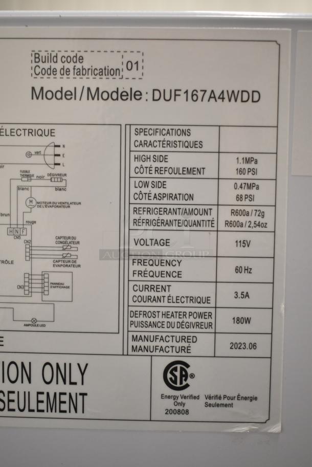 BRAND NEW SCRATCH AND DENT! Danby DUF167A4WDD Single Door Reach In Freezer. 115 Volts, 1 Phase. Tested and Working! - Image 9 of 10