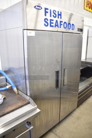 2021 Atosa MBF8002GR Stainless Steel Commercial 2 Door Reach In Freezer w/ Poly Coated Racks. 115 Volts, 1 Phase. Tested and Working!