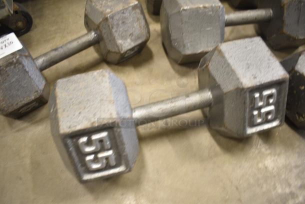 10 Metal Hex Dumbbells Including 55 Pounds, 50 Pounds, 45 Pounds, 35 Pounds. 10 Times Your Bid! - Image 2 of 6