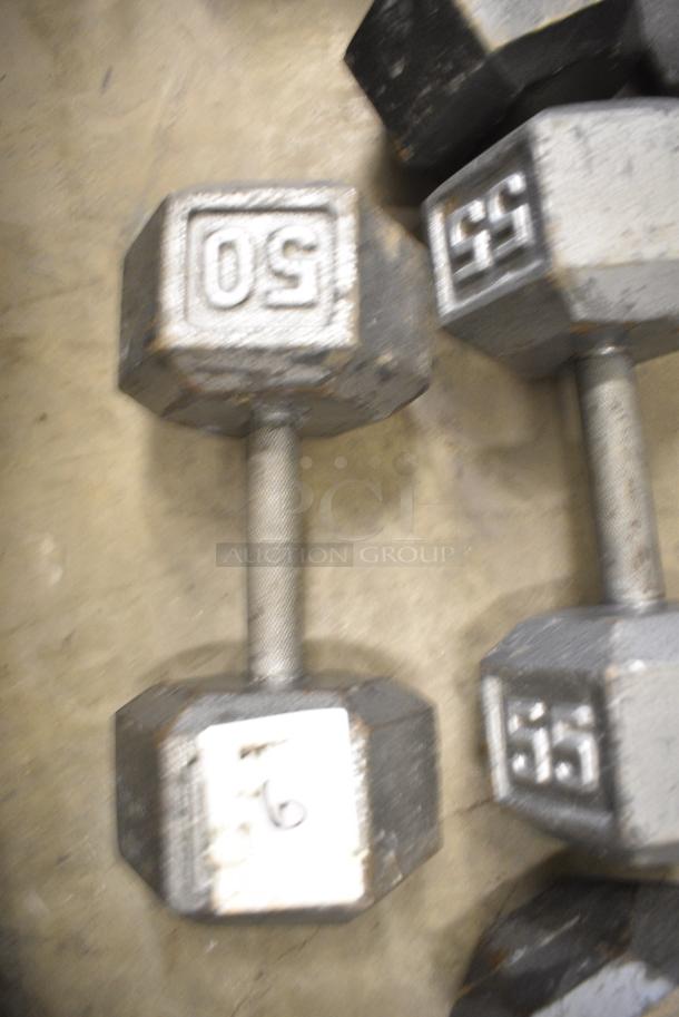 10 Metal Hex Dumbbells Including 55 Pounds, 50 Pounds, 45 Pounds, 35 Pounds. 10 Times Your Bid! - Image 4 of 6