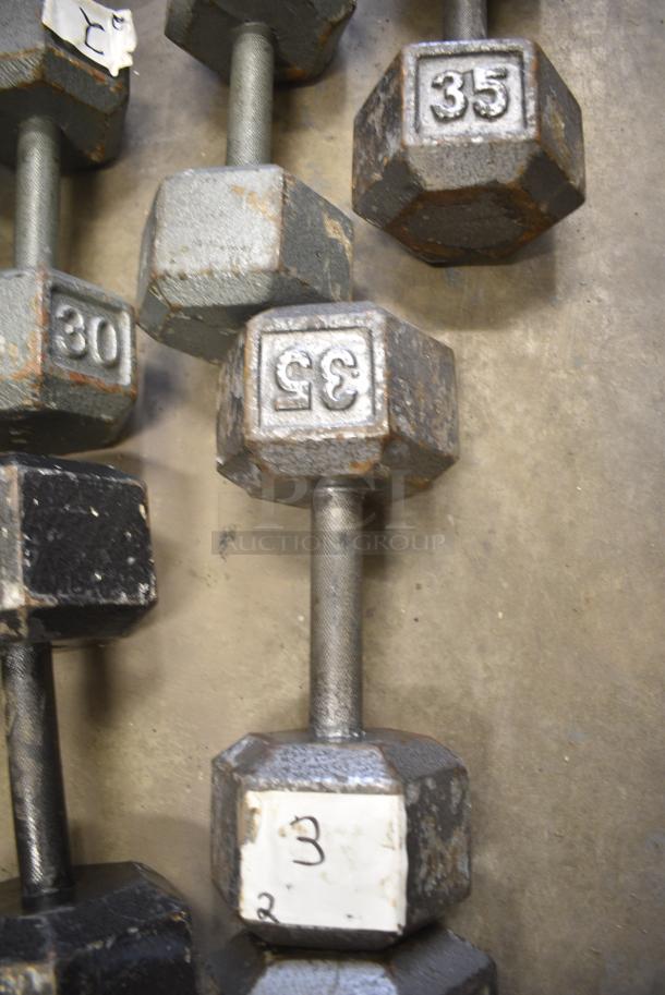 10 Metal Hex Dumbbells Including 55 Pounds, 50 Pounds, 45 Pounds, 35 Pounds. 10 Times Your Bid! - Image 5 of 6