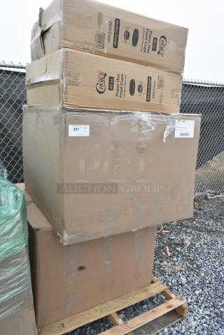 4 BRAND NEW! Boxes Including 2 Box Canarm 13 1/2" Variable Speed Capable Upblast Direct Drive Aluminum Exhauster ALX135-UD050V - 1950 CFM, 1650 RPM, 120/240V, 1 Phase 664L135U050V, 760SOUP32MP Choice 32 oz. Medley Double Poly-Coated Paper Soup / Hot Food Cup with Vented Paper Lid - 250/Case. 4 Times Your Bid!