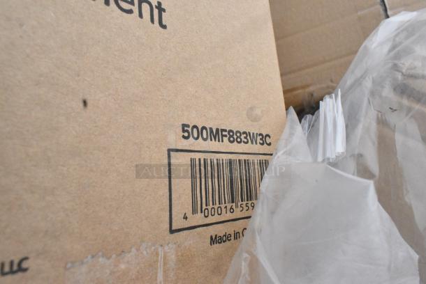 40 BRAND NEW! Boxes Including 130BKFKSNSPX500 Choice Black Extra Heavy Weight Wrapped Polystyrene Plastic Cutlery Pack with Napkin and Salt and Pepper Packets - 500/Case, 500TW35 Choice 3.5 oz. Translucent Thin Wall Plastic Cold Cup - 2500/Case, 500MF883W3C Choice 8" x 8" 3-Compartment Microwaveable White Mineral-Filled Plastic Hinged Take-Out Container - 150/Case, 612FS7800 Choice Full Size Foil Steam Table Pan Medium 2 3/16" Depth - 50/Case, 500TW35 Choice 3.5 oz. Translucent Thin Wall Plastic Cold Cup - 2500/Case. 40 Times Your Bid! - Image 7 of 9
