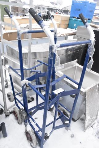 2 BRAND NEW SCRATCH AND DENT! Blue Metal Barrel Dolly. 2 Times Your Bid!