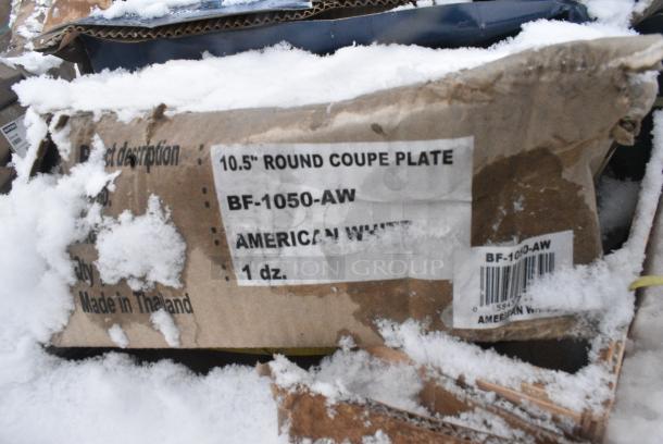 8 BRAND NEW SCRATCH AND DENT! Items Including 750FW46 Waterloo Wall-Mounted Faucet with 4" Centers and 6" Swing Spout, GET BF-1050-AW Settlement 10 1/2" Ivory (American White) Melamine Round Coupe Dinner Plate - 12/Case, Two 3493048BBMAH Lancaster Table & Seating 30" x 48" Wood Butcher Block Table Top with Mahogany Finish. 8 Times Your Bid! - Image 5 of 7