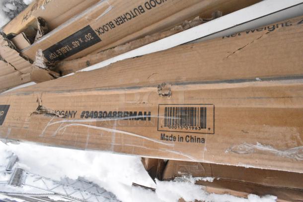8 BRAND NEW SCRATCH AND DENT! Items Including 750FW46 Waterloo Wall-Mounted Faucet with 4" Centers and 6" Swing Spout, GET BF-1050-AW Settlement 10 1/2" Ivory (American White) Melamine Round Coupe Dinner Plate - 12/Case, Two 3493048BBMAH Lancaster Table & Seating 30" x 48" Wood Butcher Block Table Top with Mahogany Finish. 8 Times Your Bid! - Image 6 of 7