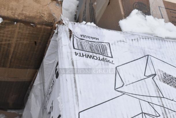 10 BRAND NEW SCRATCH AND DENT! Boxes Including 129MCR24B Choice 24 oz. Black Round Microwavable Heavy Weight Container with Lid 7 1/4" - 150/Case, 130SERVSP8BK Visions 8 1/2" Black Disposable Plastic Serving Spoon - 72/Case, 795PTOWHT4 Choice White Microwavable Folded Paper #4 Take-Out Container 7 3/4 x 5 1/2 x 3 1/2 160 Case. 10 Times Your Bid! - Image 5 of 5