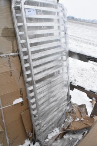 BRAND NEW SCRATCH AND DENT! Regency 109APR1820L 20 Pan End Load Bun / Sheet Pan Rack with Non-Marking Casters - Unassembled. May Be Missing Pieces