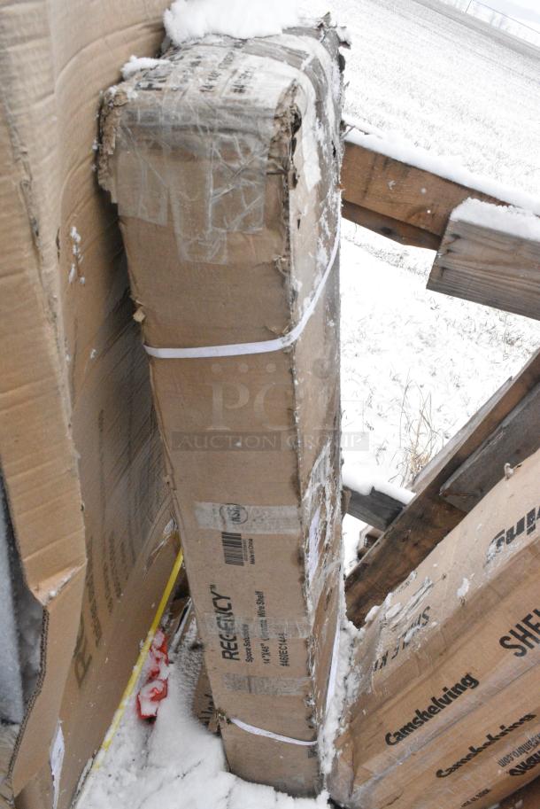 BRAND NEW SCRATCH AND DENT! Box of 4 Regency 460EC1448 14" x 48" NSF Chrome Wire Shelf. May Be Missing Pieces. - Image 2 of 5