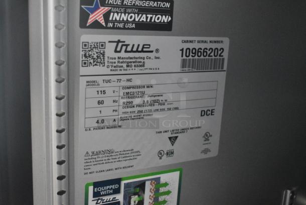 BRAND NEW SCRATCH AND DENT! 2024 True TUC-72-HC Stainless Steel Commercial  72 3/8" Undercounter Refrigerator. 115 Volts, 1 Phase. Tested and Working! - Image 7 of 7