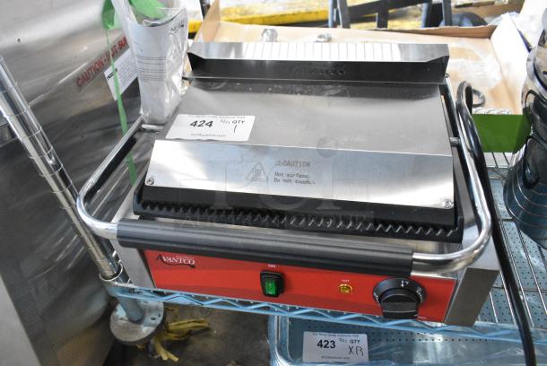 BRAND NEW SCRATCH AND DENT! 2024 Avantco 177PG200 Stainless Steel Commercial Countertop Panini Press. 120 Volts, 1 Phase. Tested and Working! - Image 1 of 10