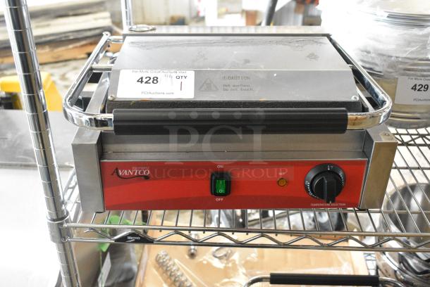 BRAND NEW SCRATCH AND DENT! 2024 Avantco PG200GS Commercial Panini Sandwich Grill with Grooved Top and Smooth Bottom Plates, and 13 3/8" x 8 3/4" Cooking Surface. 120 Volts, 1 Phase. Tested and Working! - Image 3 of 10