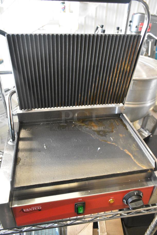 BRAND NEW SCRATCH AND DENT! 2024 Avantco PG200GS Commercial Panini Sandwich Grill with Grooved Top and Smooth Bottom Plates, and 13 3/8" x 8 3/4" Cooking Surface. 120 Volts, 1 Phase. Tested and Working! - Image 6 of 10