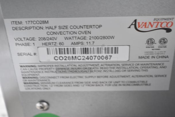Avantco 177CO28M Stainless Steel Commercial Countertop Electric Powered Half Size Convection Oven. 208/240 Volts, 1 Phase. - Image 6 of 7
