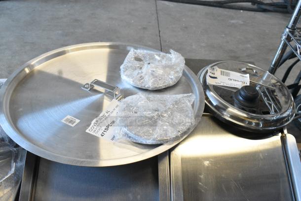 4 BRAND NEW SCRATCH AND DENT! Items Including 477PS6LID Stainless Steel Round Lid, 471SPC100 Choice 20 13/16" Aluminum Pot / Pan Cover. 4 Times Your Bid! - Image 1 of 6