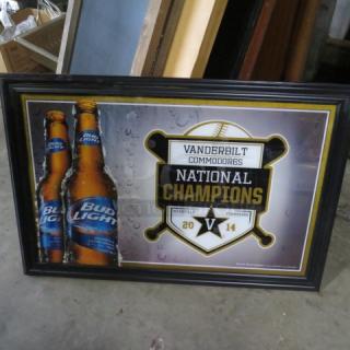 One Bud Light/Vanderbilt Framed Mirror. 36X24