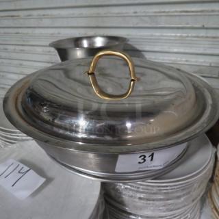One 13.5 Inch Stainless Steel Pan With Lid.