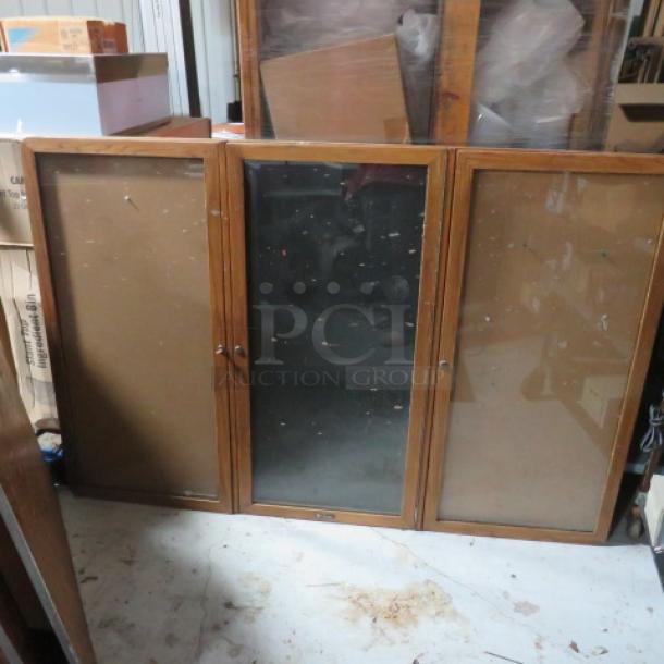 One Wooden Framed 3 Door Enclosure/Bulletin Board With Key. 72X48 - Image 1 of 1