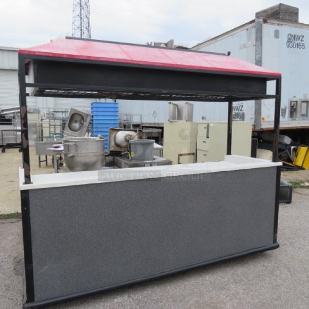 One Mobile Kiosk With A 1 Door Beverage Air Cooler, Under Storage, Handsink, 3 Spring Loaded Cup Dispensers, And Canopy With Lights, On Casters. 96X32.5X85 - Image 1 of 6