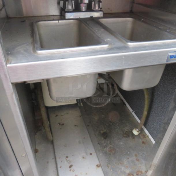 One Mobile Kiosk With A 1 Door Beverage Air Cooler, Under Storage, Handsink, 3 Spring Loaded Cup Dispensers, And Canopy With Lights, On Casters. 96X32.5X85 - Image 5 of 6