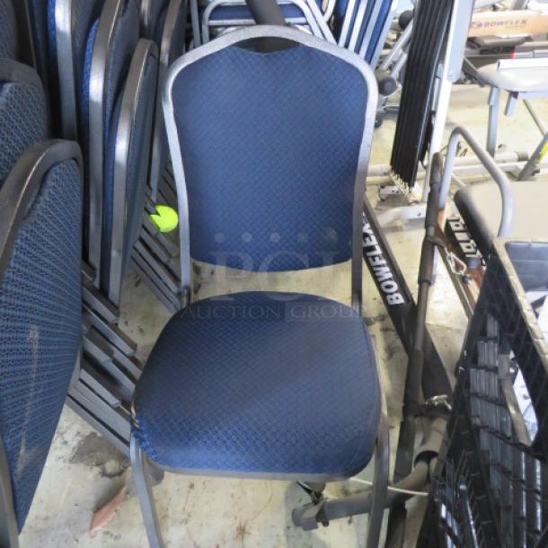 Black Metal Stack Chair With Blue Cushioned Seat And Back. Half Have Some Flaws. See Pics. 10XBID - Image 2 of 3