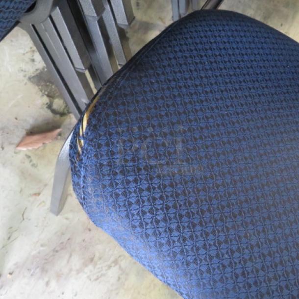 Black Metal Stack Chair With Blue Cushioned Seat And Back. Half Have Some Flaws. See Pics. 10XBID - Image 3 of 3