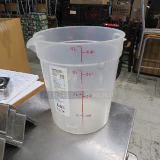 One 4 Quart Round Food Storage Container.
