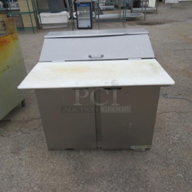 One 2 Door Stainless Steel Beverage Air  Prep Table With  Cutting Board. Model# SPE36HC-10C. 115 Volt. 36X36X36. $4154.54. - Image 1 of 1