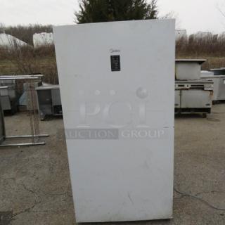 One Midea 1 Door Upright Freezer. Model# MRU17F6AWW. 115 Volt. 33X29X64.5
