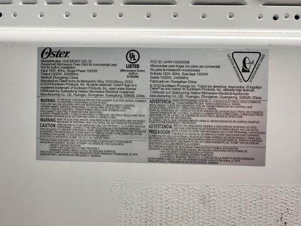 Oster OGCMDM11S2-10 Microwave Oven 115volt Tested and Working! - Image 6 of 6