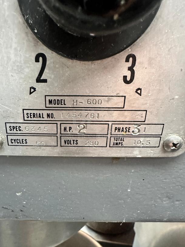 Excellent Hobart  H-600 60 Qt. Planetary Floor Mixer  - 220V, 3 Phase, 2 hp Tested and Working! - Image 12 of 12