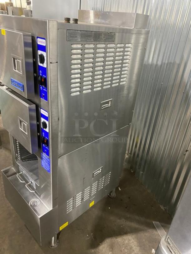 Cleveland Range Gemini Series Commercial Stainless Steel Natural Gas Powered 6 Pan Convection Steamer! With Upper & Lower Compartments! With Enclosed Pan Storage Underneath! With Built In Pan Holding Racks! Model: 24CGA6 SN: WC-69192-00F-01! On Legs! - Image 2 of 10