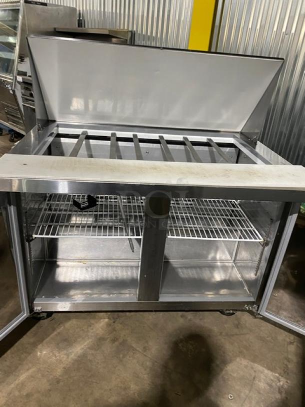 Cold Line Commercial Stainless Steel 2 Door Refrigerated Bain Marie Style Mega Top Salad/Sandwich Prep Table! With Poly Coated Wire Racks! With Removable Cutting Board! Model: SCLM2-E-HC SN: 6078423918040801! 115V! On Casters! - Image 5 of 9