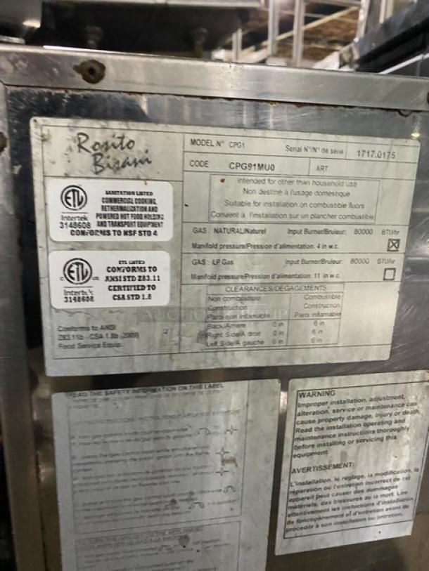 Rosito Bisani Commercial Stainless Steel Natural Gas Powered Single Chamber Pasta Cooker! With 12 Gallon Water Chamber! With Top-Mount Water Faucet! With Back Splash! Model: CPG1 SN: 1717.0175! On Legs! - Image 8 of 9