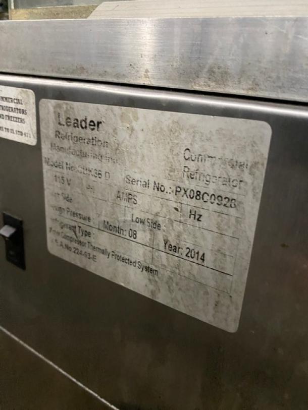 Leader Commercial Stainless Steel Straight Glass 36" Dry Bakery Display Case! With Rear Sliding Glass Doors! With Full Size Sheet Pans! Model: CBK36 D SN: PX08C0926! 115V! - Image 6 of 7