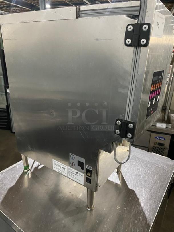 SureShot Solutions Dunkin Donuts Style Commercial Stainless Steel Countertop Refrigerated Milk/Cream Liquid Dispenser! With 3 Hoppers! Model: AC20 SN: 1521-031579! 120V 1 Phase! On Legs! - Image 4 of 8