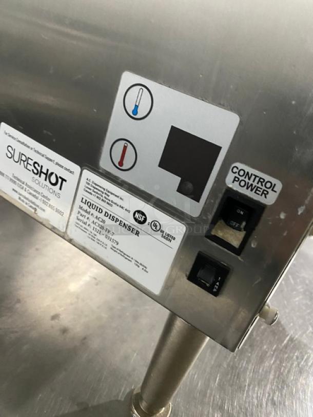 SureShot Solutions Dunkin Donuts Style Commercial Stainless Steel Countertop Refrigerated Milk/Cream Liquid Dispenser! With 3 Hoppers! Model: AC20 SN: 1521-031579! 120V 1 Phase! On Legs! - Image 5 of 8