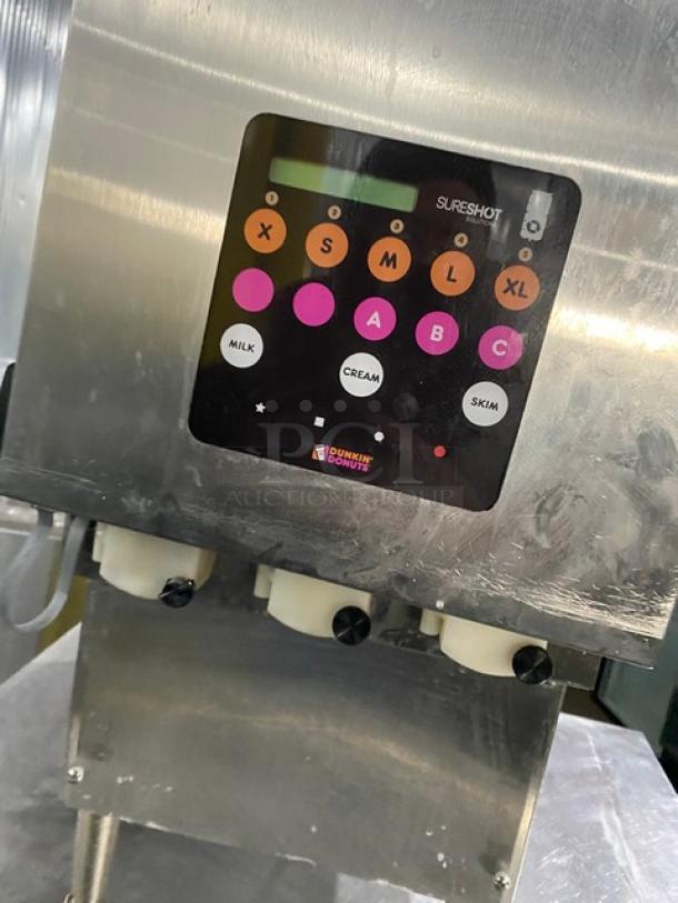 SureShot Solutions Dunkin Donuts Style Commercial Stainless Steel Countertop Refrigerated Milk/Cream Liquid Dispenser! With 3 Hoppers! Model: AC20 SN: 1521-031579! 120V 1 Phase! On Legs! - Image 6 of 8