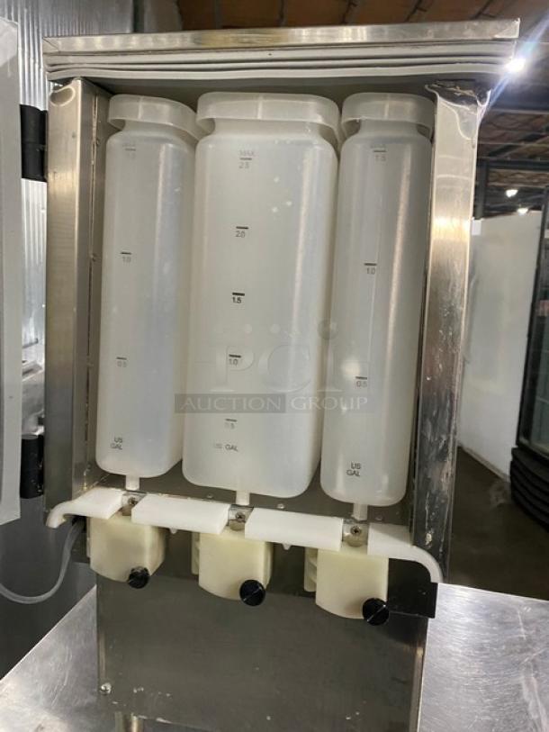 SureShot Solutions Dunkin Donuts Style Commercial Stainless Steel Countertop Refrigerated Milk/Cream Liquid Dispenser! With 3 Hoppers! Model: AC20 SN: 1521-031579! 120V 1 Phase! On Legs! - Image 7 of 8