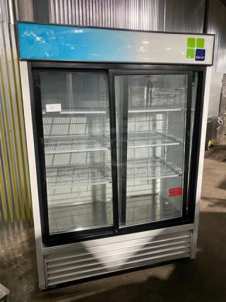 Turbo Air Commercial Double Glass Sliding Door Reach In Merchandiser Refrigerator! With Poly Coated Wire Racks! Model: TGM-48R SN: GR48410052! 115V 1 Phase!
