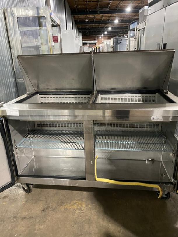 Dukers Commercial Stainless Steel 2 Door Refrigerated Bain Marie Style Mega Top Salad/Sandwich Prep Table! With Poly Coated Wire Racks! Model: DSP60 SN: DUK211103! 115V! On Casters! - Image 5 of 9