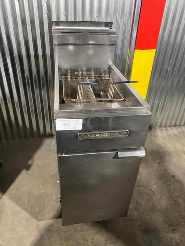 American Range Commercial Stainless Steel Natural Gas Powered Deep Fat Fryer! With Back Splash & Basket Hanger! With Frying Baskets! On Legs! - Image 1 of 9