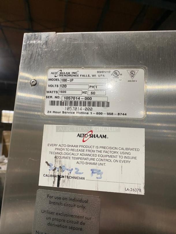 Alto-Shaam Halo Heat Series Commercial Stainless Steel Dutch Door Dual Compartment Mobile Heated Holding/Proofing Cabinet! With Wire Racks! Model: 1000-UP SN: 1057014-000! 120V 1 Phase! On Casters! - Image 8 of 9