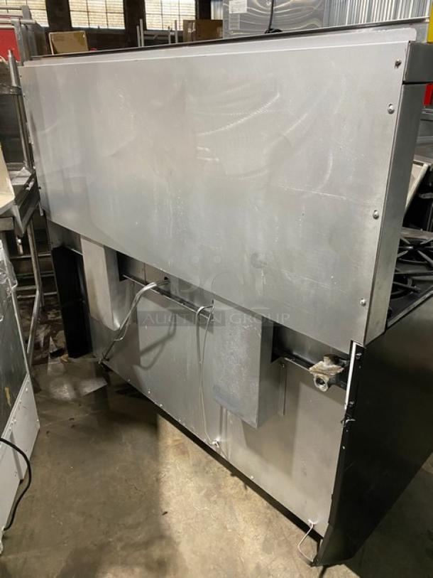 WOW! Garland Commercial Stainless Steel Natural Gas Powered 6 Burner/Raised Flat Griddle Split Top Range & Double Oven Combo! With Built-In Broiler/Cheese Melter! With Back Splash & Overhead Salamander Shelf! With Wired Oven Racks! On Casters! Working When Removed! - Image 4 of 10