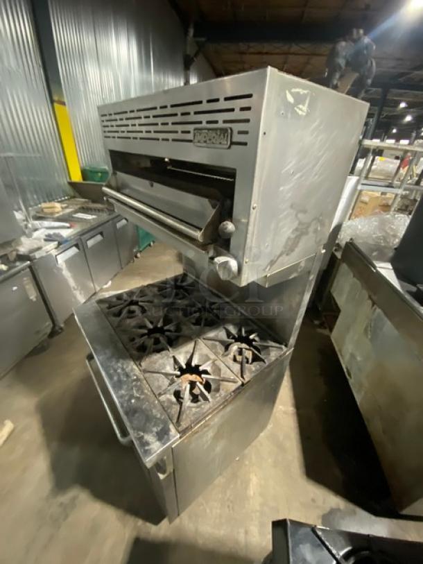 Imperial Commercial Stainless Steel Natural Gas Powered 6 Burner Range/Oven Combo! With Back Splash & Overhead Salamander Broiler/Cheese Melter! With Wire Oven Rack! On Casters! - Image 2 of 10