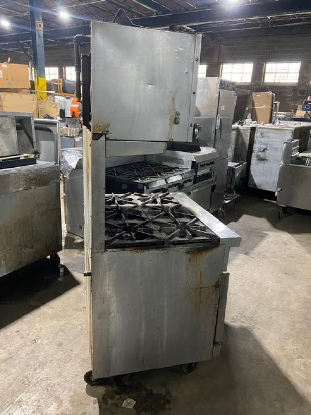 Imperial Commercial Stainless Steel Natural Gas Powered 6 Burner Range/Oven Combo! With Back Splash & Overhead Salamander Broiler/Cheese Melter! With Wire Oven Rack! On Casters! - Image 3 of 10