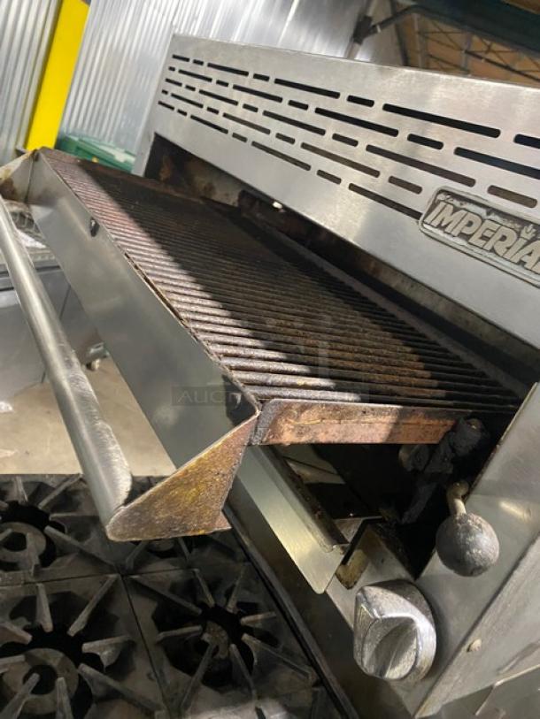 Imperial Commercial Stainless Steel Natural Gas Powered 6 Burner Range/Oven Combo! With Back Splash & Overhead Salamander Broiler/Cheese Melter! With Wire Oven Rack! On Casters! - Image 7 of 10