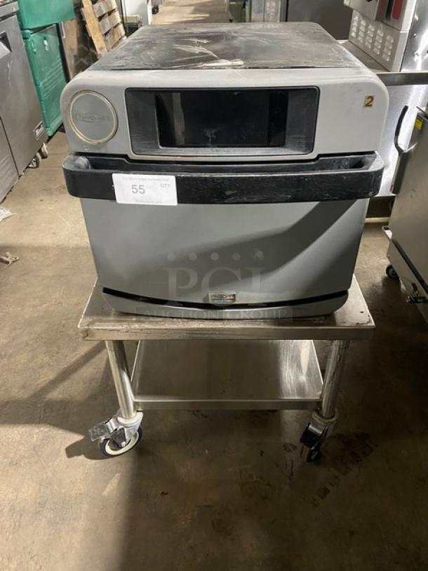 TurboChef Commercial Stainless Steel Electric Powered High Speed Countertop Rapid Cook Oven! With Cook Stone! Model: ENCORE 2 SN: ENC2TD00763! 208-240V 1 Phase! On Single Shelf Equipment Cart With Casters! - Image 1 of 8